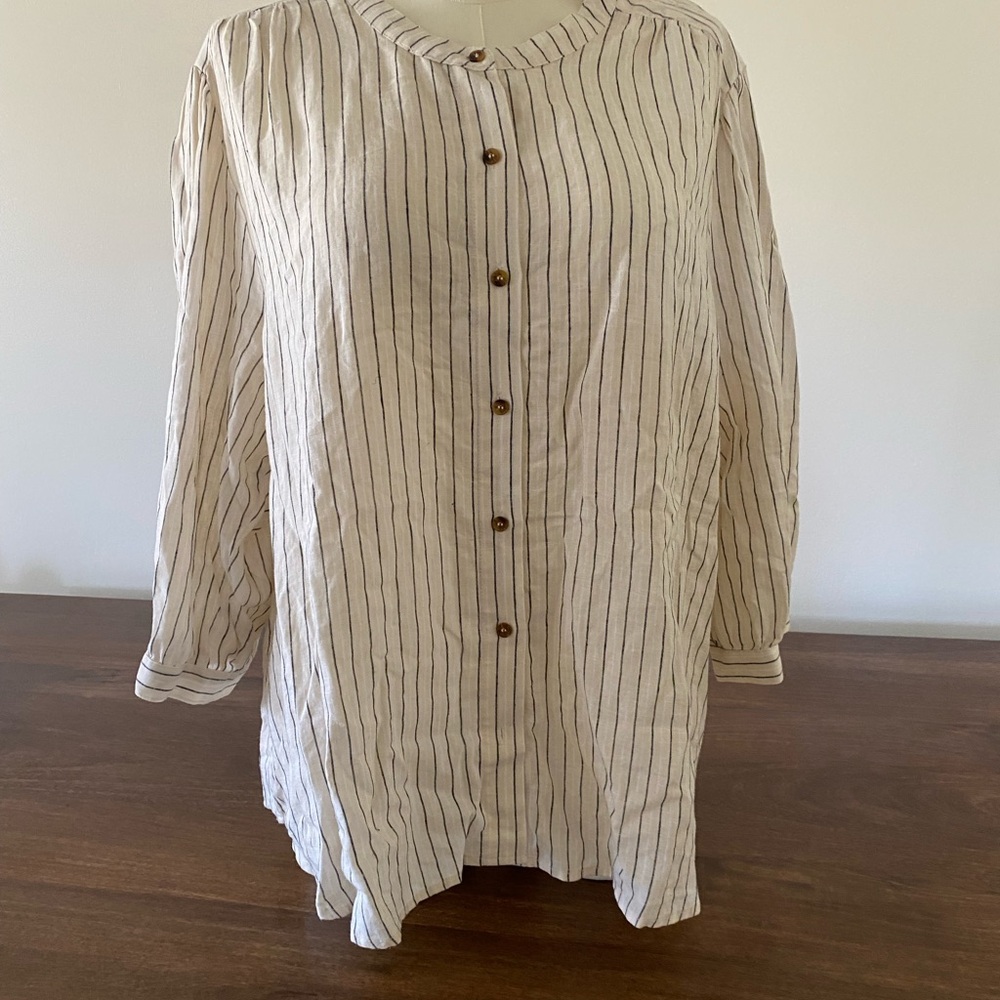 Sanctuary Shirt Womens 2X
Tunic Top white Cream black Striped Cotton button long